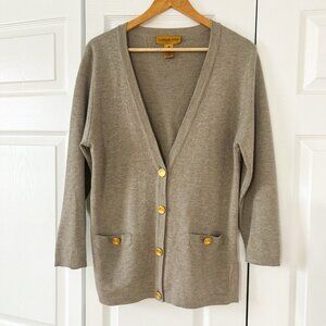 Classiques Entier Petites Merino Wool Cardigan Taupe Gold Buttons Size Medium